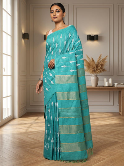 Eri Silk Rama Green Saree Handcrafted