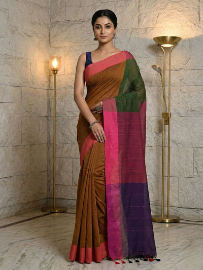 Nirmal Pure Khadi Cotton Sequin Saree Mustard