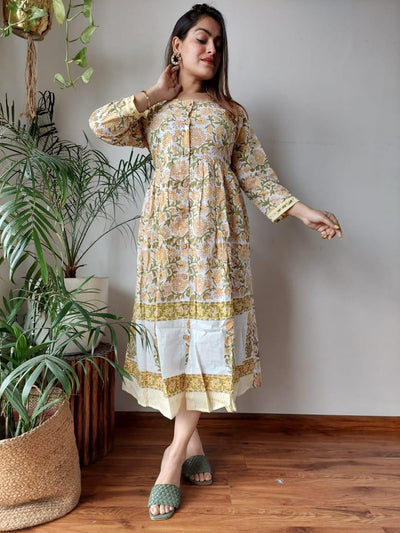 Resplendent Blockprinted Cotton Long Dress (Last Piece Available)