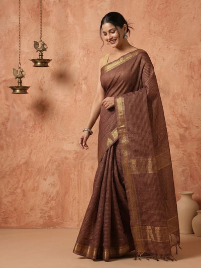 Ishvani Handdyed Kota Silk Saree Earthy Brown