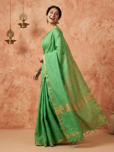 Ruvira Handdyed Kota Banarasi Silk Saree Green