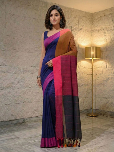 Nirmal Pure Khadi Cotton Sequence Saree Blue