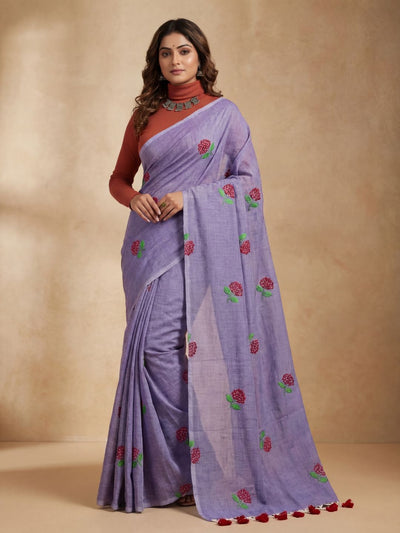 Hawa Hawai Half Embroidery Pure Cotton Saree Purple