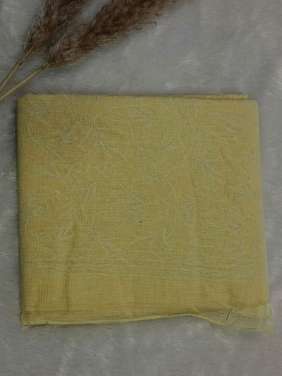 Leher Baani Kota Doria Tepchi Saree Pastel Yellow