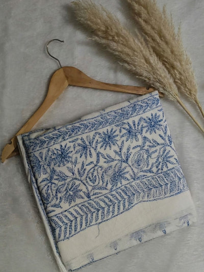 Nazakat Kota Doria Chikankari Saree White & Blue