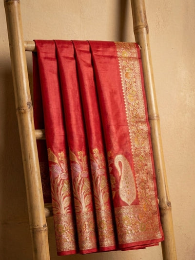 Karigari Noor Silkmark Tussar Meenakari Saree Red