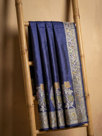 Karigari Noor Silkmark Tussar Meenakari Saree Dark Blue