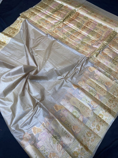 Karigari Noor Silkmark Tussar Meenakari Saree Gray