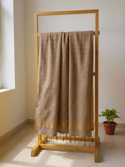 Tavishi Pure Muslin Silk Jamdani Sequin Saree Light Brown