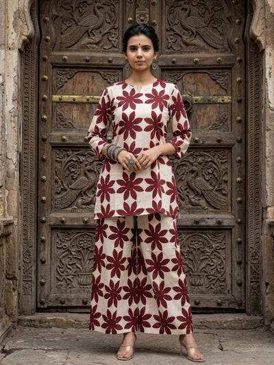 Ruhika Blockprinted Pure Cotton Co-Ord Set Cream