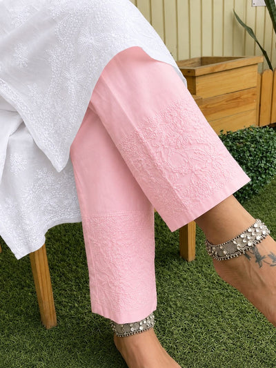 Noor-e-Chikan Pure Cotton Stretchable Pants Pink