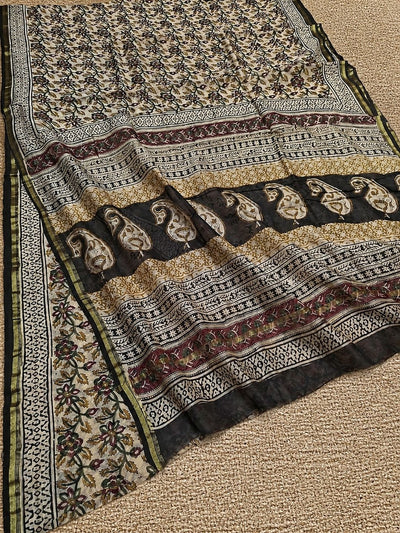 Kalamkari Suvidha Chanderi Silk Saree Soft Beige