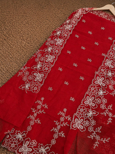 Sutrika Kota Doria Cutwork Suits (T+B+D) Red