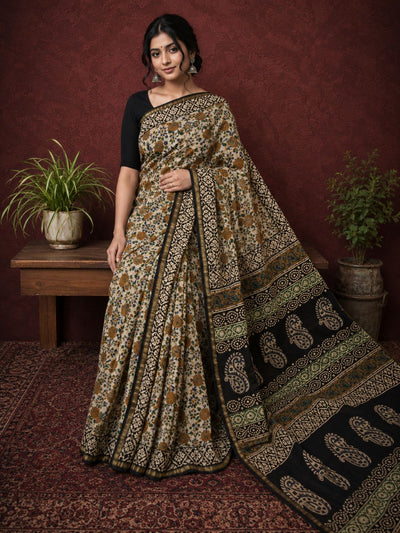 Kalamkari Vaibhav Chanderi Silk Saree Dune Beige
