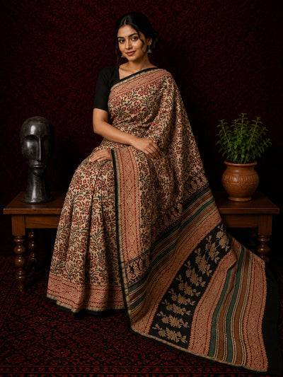 Kalamkari Vaibhav Chanderi Silk Saree Mild Beige