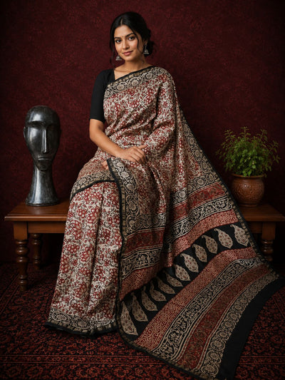 Kalamkari Vaibhav Chanderi Silk Saree Clay Beige