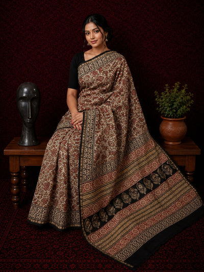 Kalamkari Vaibhav Chanderi Silk Saree Dust Beige