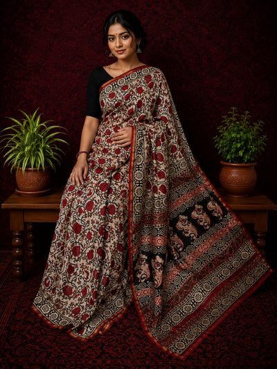 Kalamkari Vaibhav Chanderi Silk Saree Silk Beige