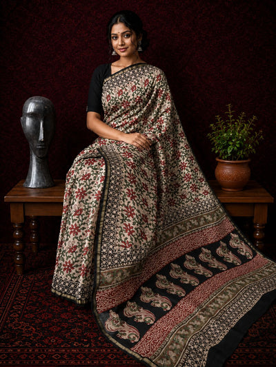 Kalamkari Vaibhav Chanderi Silk Saree Wheat Beige