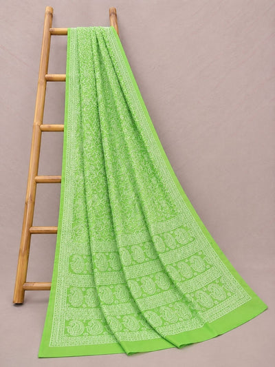 Ruhaani Georgette Chikankari Saree Lime Green