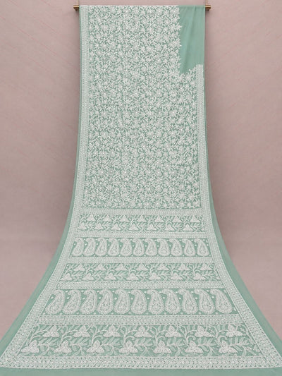 Ruhaani Georgette Chikankari Saree Sage Green