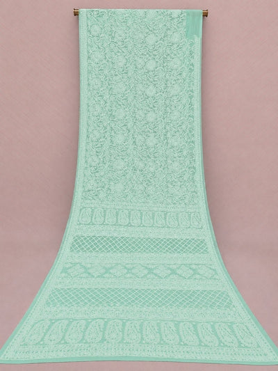 Ruhaani Georgette Chikankari Saree Turquoise