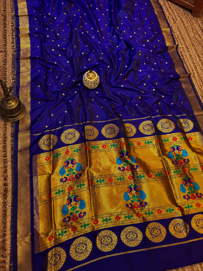 Rajdhara Handloom Paithani Silk Saree Deep Indigo