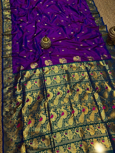 Mihira Peshwai Paithani Silk Handloom Saree Bright Violet