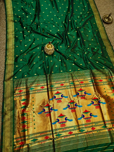 Mayuri Double Pallu Paithani Silk Saree Emerald Green
