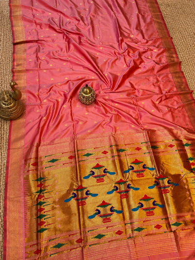 Mayuri Double Pallu Paithani Silk Saree Coral Pink