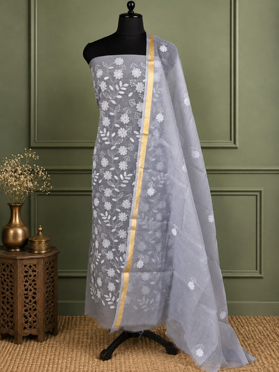 Phuljhari Kota Doria Gota Patti Suit Set (T+D) Slate Gray