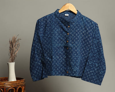 Stimulating Pure Cotton Blue Crop Top Blouse Blockprinted