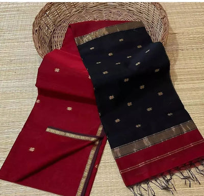 Unique Pure Maheshwari Silk Handloom Saree Burgundy & Black