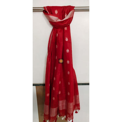 Vibrant Hand Dyed Slub Linen Red Dupatta