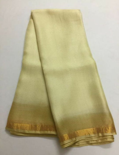 Yellowish Green Pure Silk Kota Doria Handdyed Saree