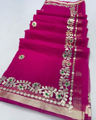 Indiehaat | Kota Cotton Gota Patti Pink Saree