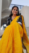 Majestic Handwoven Pure Linen Yellow Saree