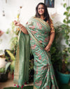 Incandescent Silk Linen Embroidered Green Saree