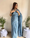 Silkmark Ghicha Tussar Impressive Blue Saree