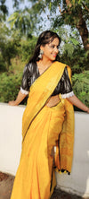 Majestic Handwoven Pure Linen Yellow Saree