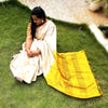 Handloom Kota Silk Saree Beige Color with Yellow Pallu and Yellow Blouse-Indiehaat