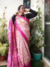 Silkmark Tussar Ethereal Blockprint Biege & Pink Saree