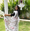 Azureish Slub Linen Saree White Handblock Print