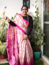 Silkmark Tussar Ethereal Blockprint Biege & Pink Saree