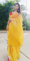 Mustard Cotton Kota Doria Yellow Saree Handcrafted