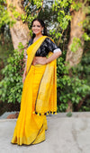 Majestic Handwoven Pure Linen Yellow Saree