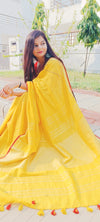 Empowering Handwoven Pure Linen Yellow Saree