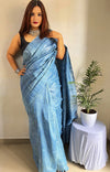 Silkmark Ghicha Tussar Impressive Blue Saree