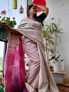 Handloom Kota Silk Off Beige & Pink Saree