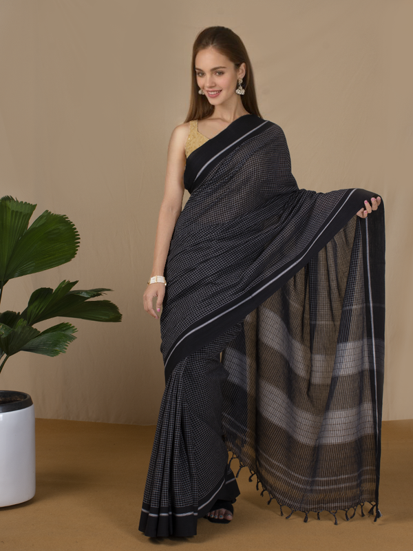 Handloom Mark Patteda Anchu Regal Black Cotton Saree